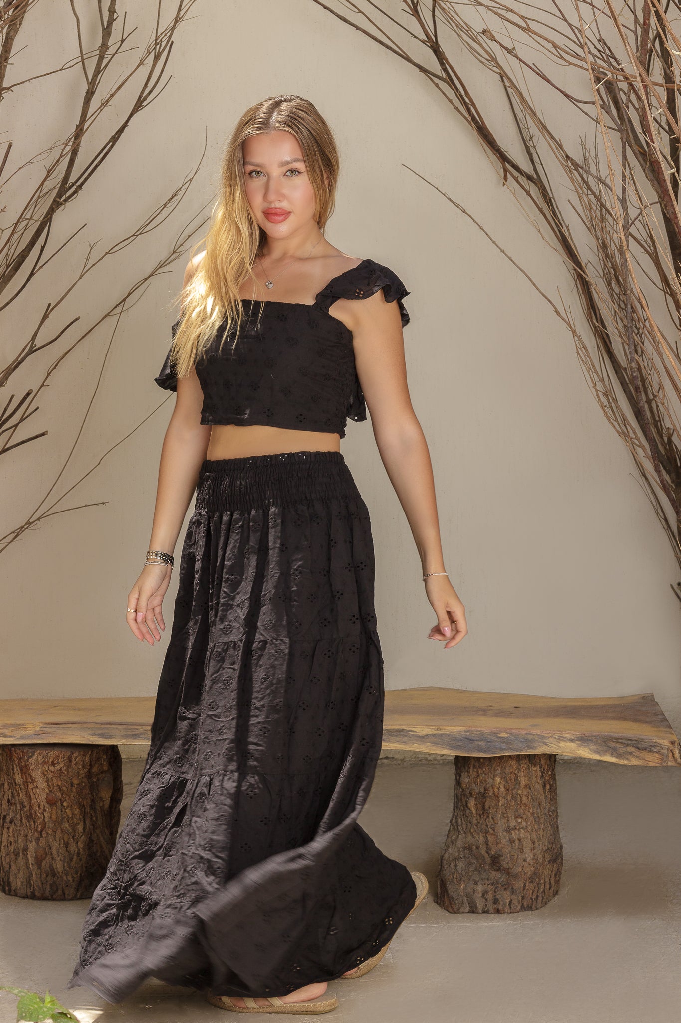 Santorini Black Cotton Set, Elegant Two-Piece