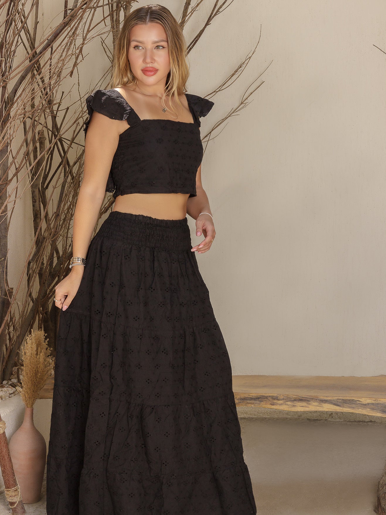 Santorini Black Cotton Set, Elegant Two-Piece