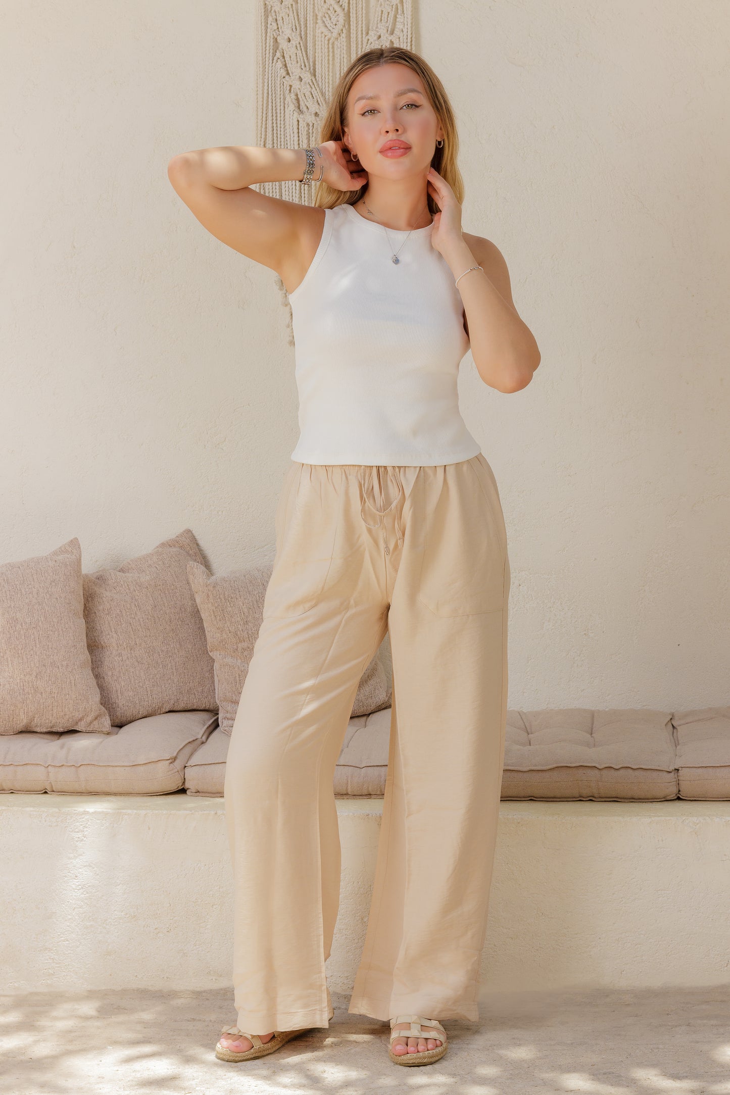 Desert Dune Linen Pants, Relaxed Wide-Leg Fit