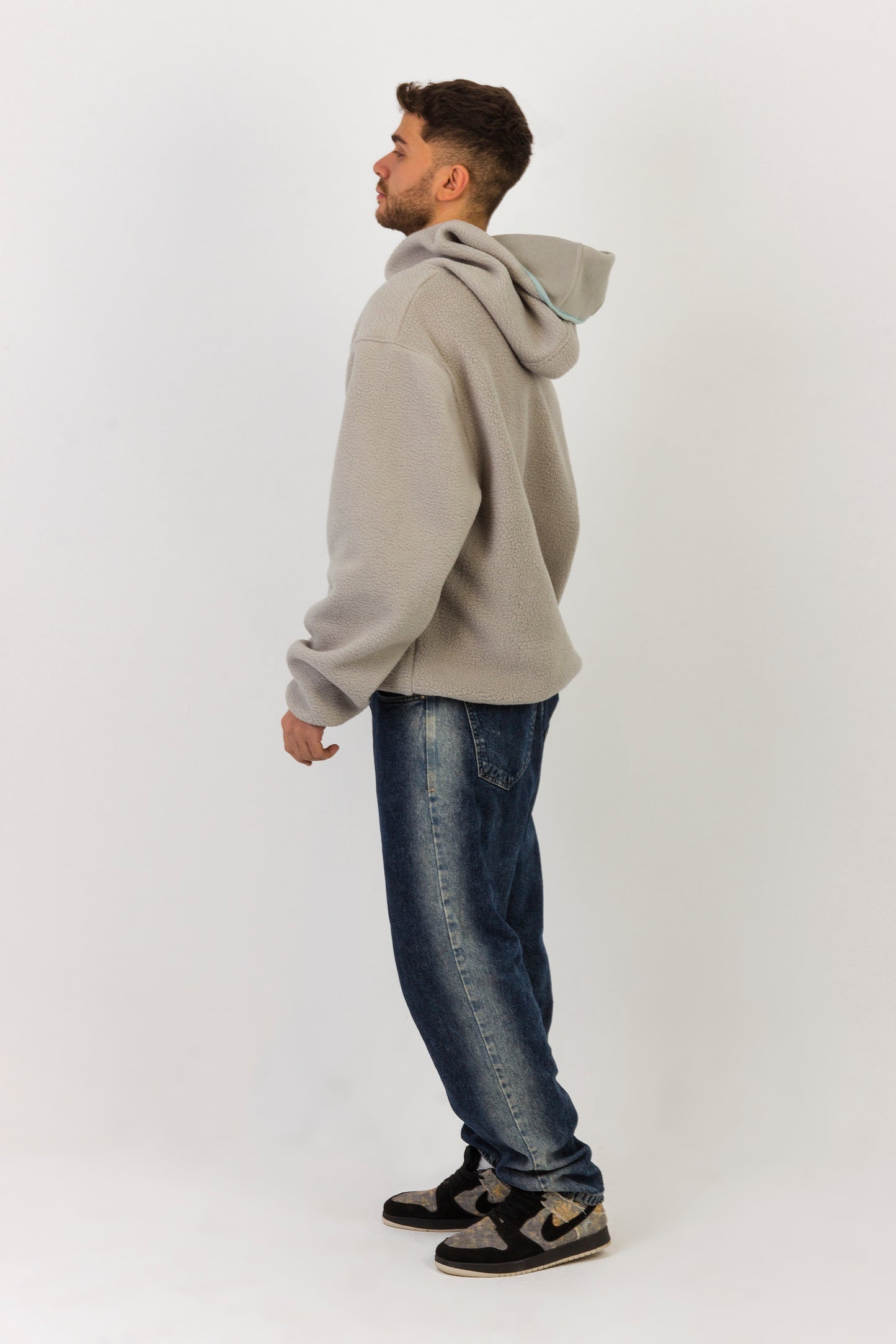 Oversized Grey Mint Hoodie, Unisex, Fleece, Half-Zip