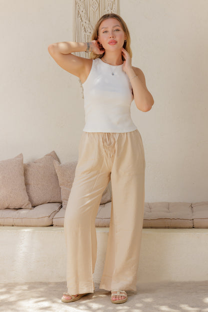 Desert Dune Linen Pants, Relaxed Wide-Leg Fit