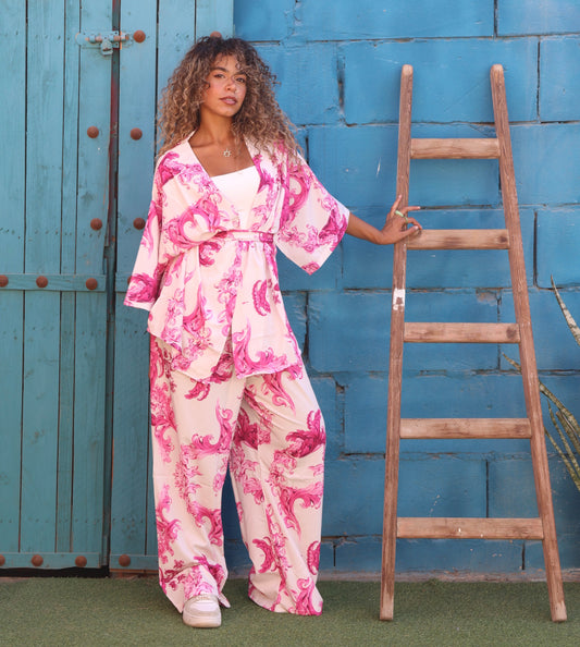 Purple Haze set with kimono, pants, and belt